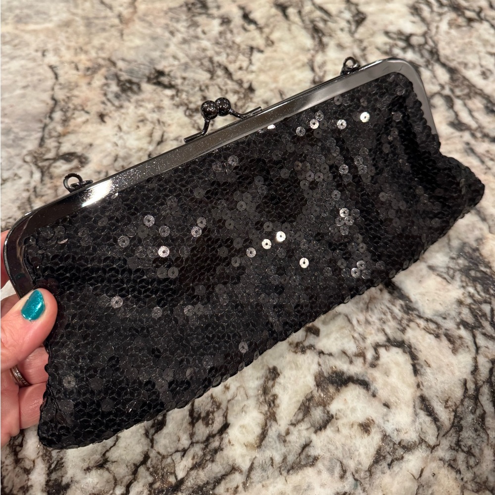 Loft Elegant Black Sequin Clutch with chain